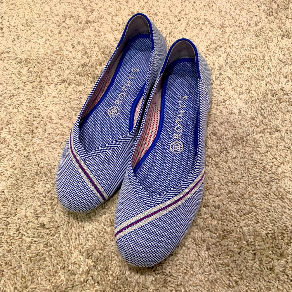 Rare Rothy’s Blue Reflective Stripe Flats Size 8.5 (Retired/Hard to find color)